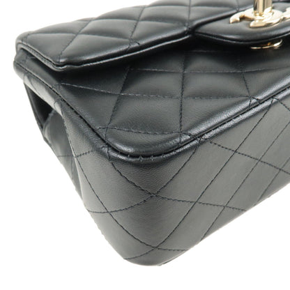CHANEL Matelasse Lamb Skin Top Handle Mini Flap 2way Bag Black