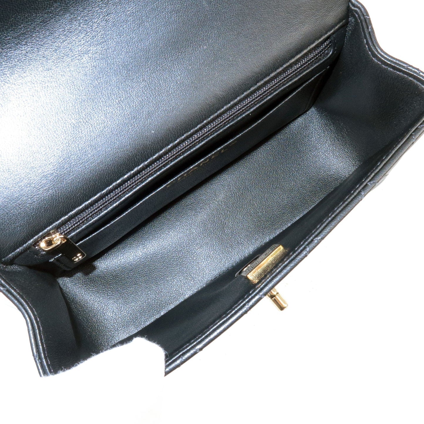 CHANEL Matelasse Lamb Skin Top Handle Mini Flap 2way Bag Black