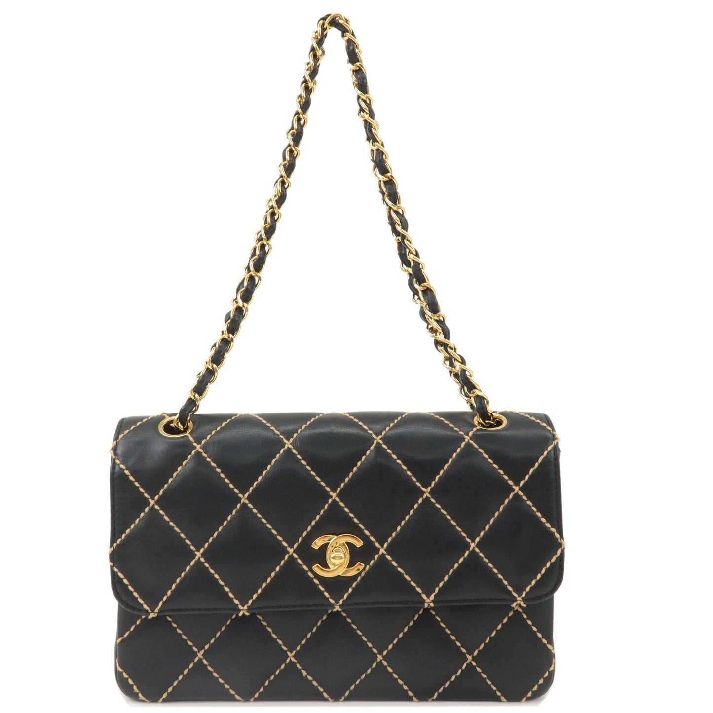 CHANEL Wild Stitch Matelasse Lamb Skin Chain Shoulder Bag A14687