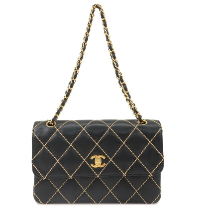 CHANEL Wild Stitch Matelasse Lamb Skin Chain Shoulder Bag A14687