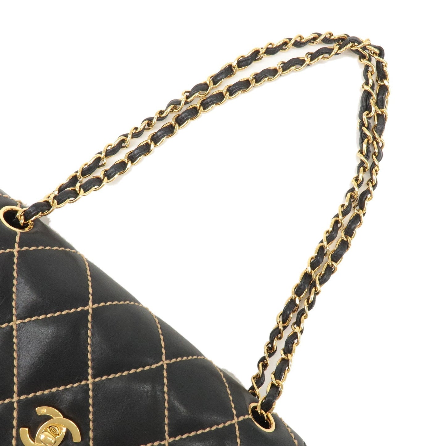 CHANEL Wild Stitch Matelasse Lamb Skin Chain Shoulder Bag A14687