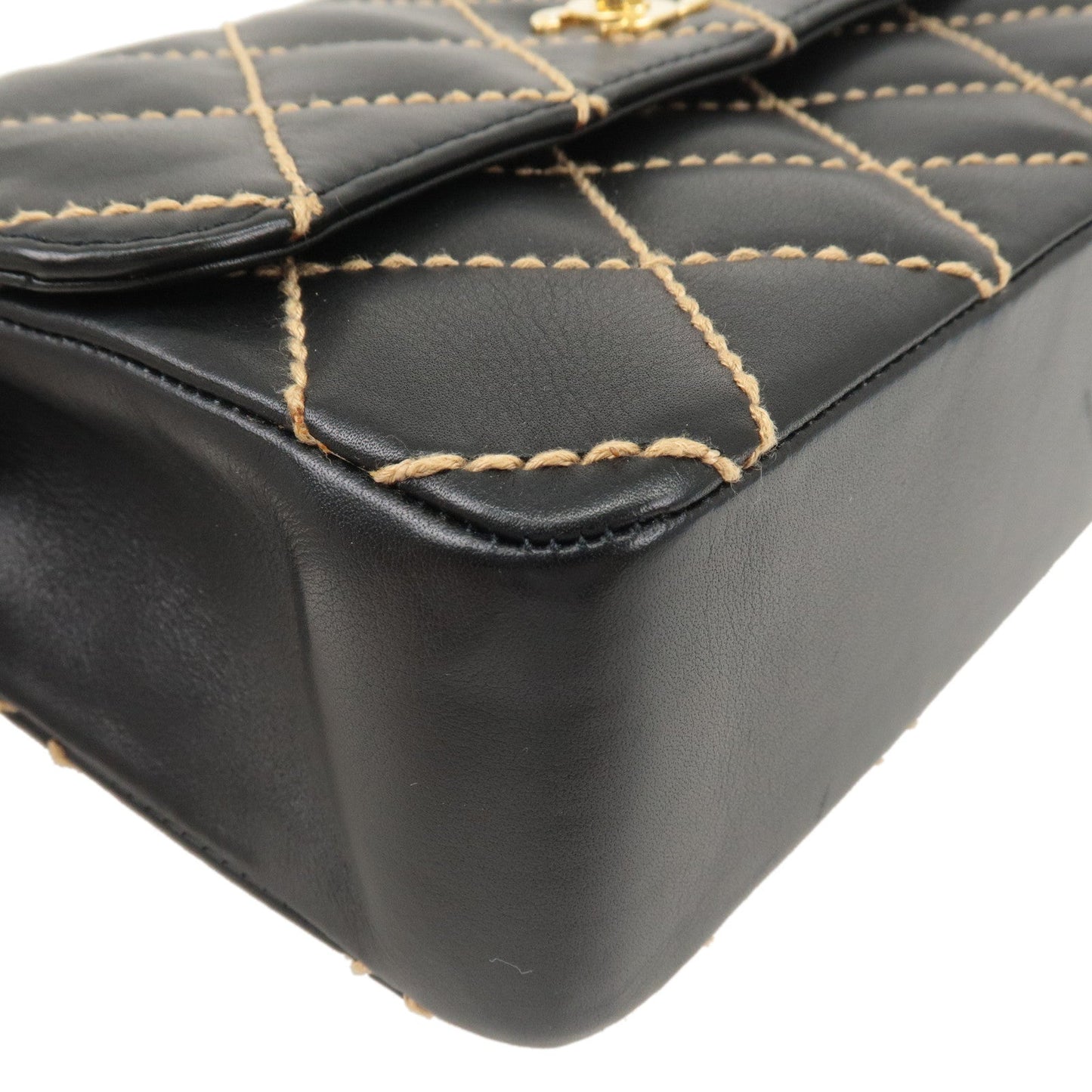 CHANEL Wild Stitch Matelasse Lamb Skin Chain Shoulder Bag A14687