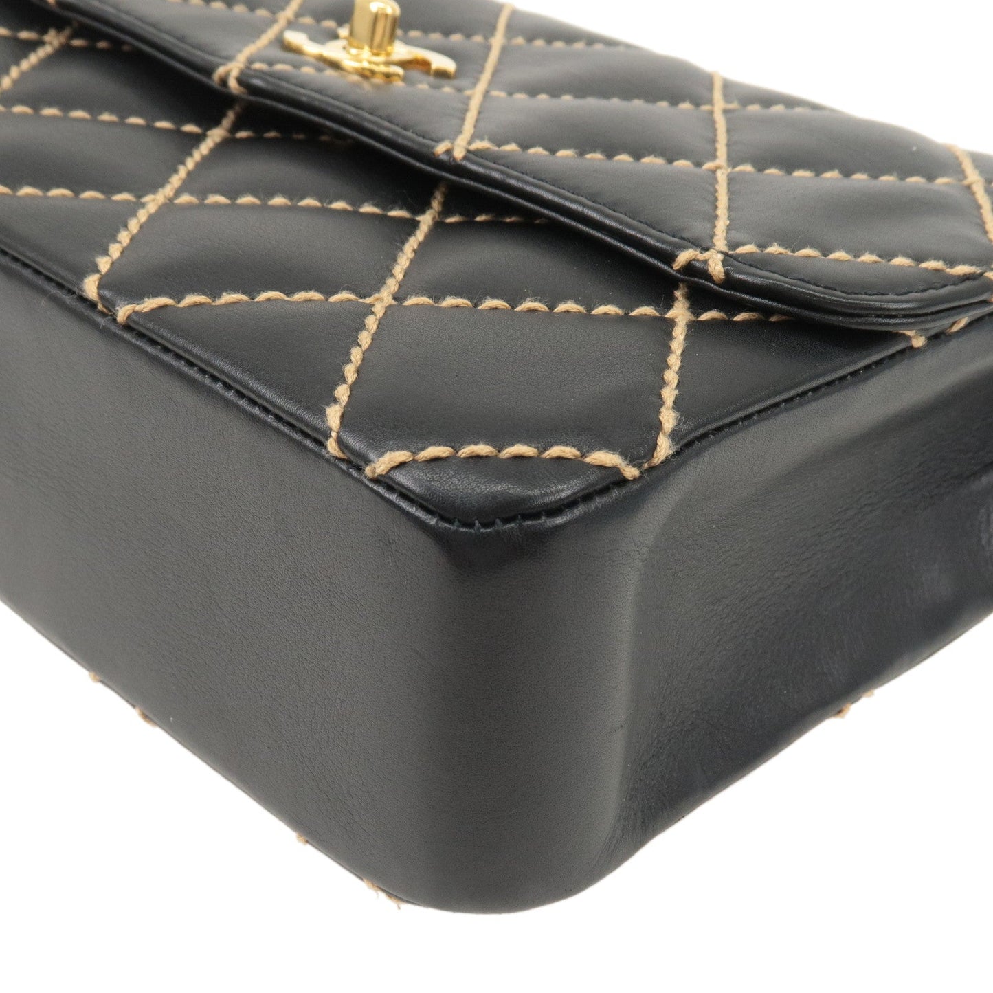 CHANEL Wild Stitch Matelasse Lamb Skin Chain Shoulder Bag A14687