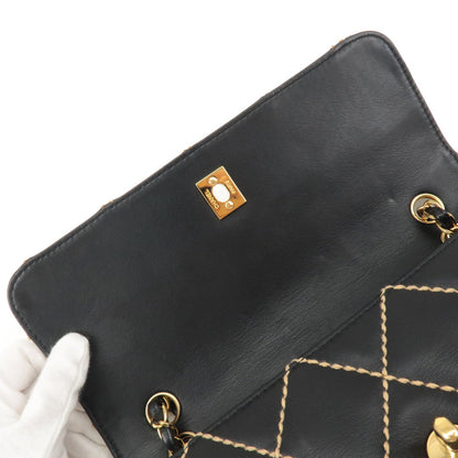 CHANEL Wild Stitch Matelasse Lamb Skin Chain Shoulder Bag A14687