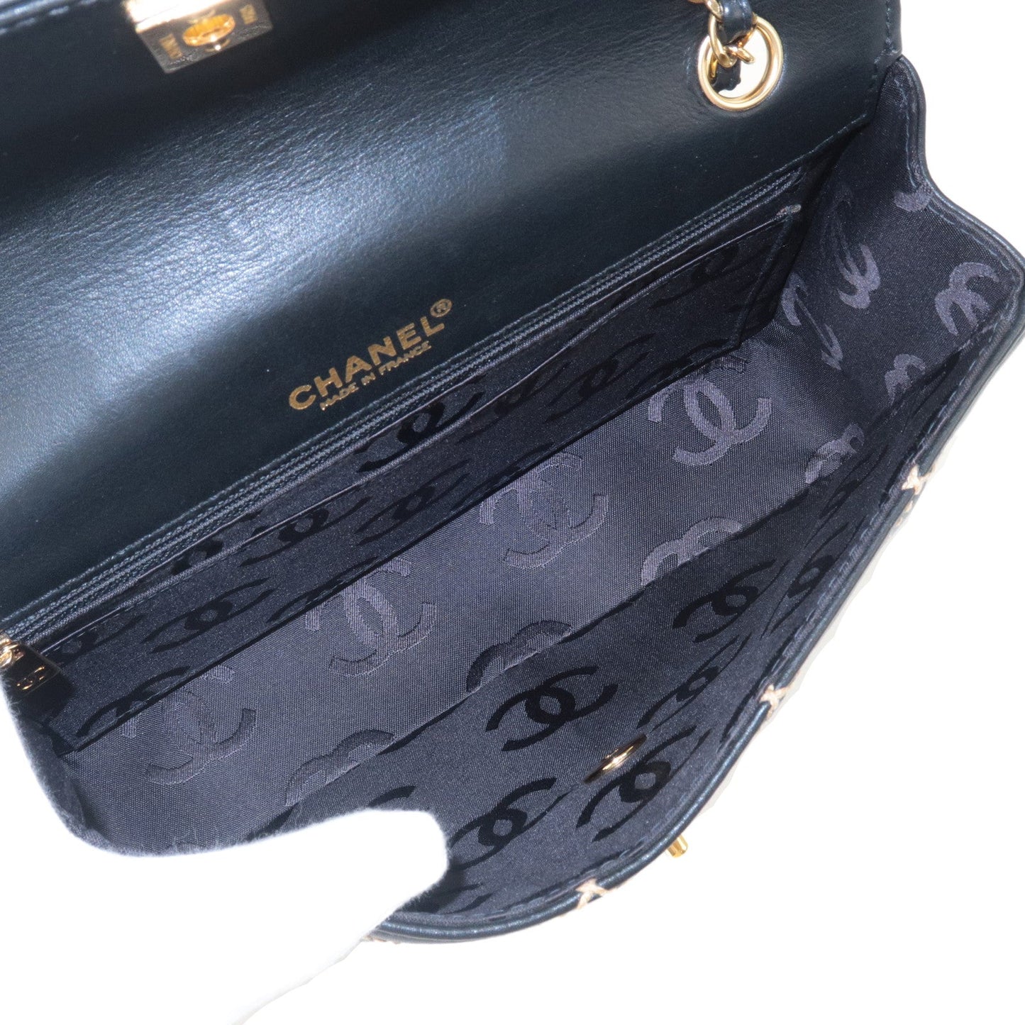 CHANEL Wild Stitch Matelasse Lamb Skin Chain Shoulder Bag A14687