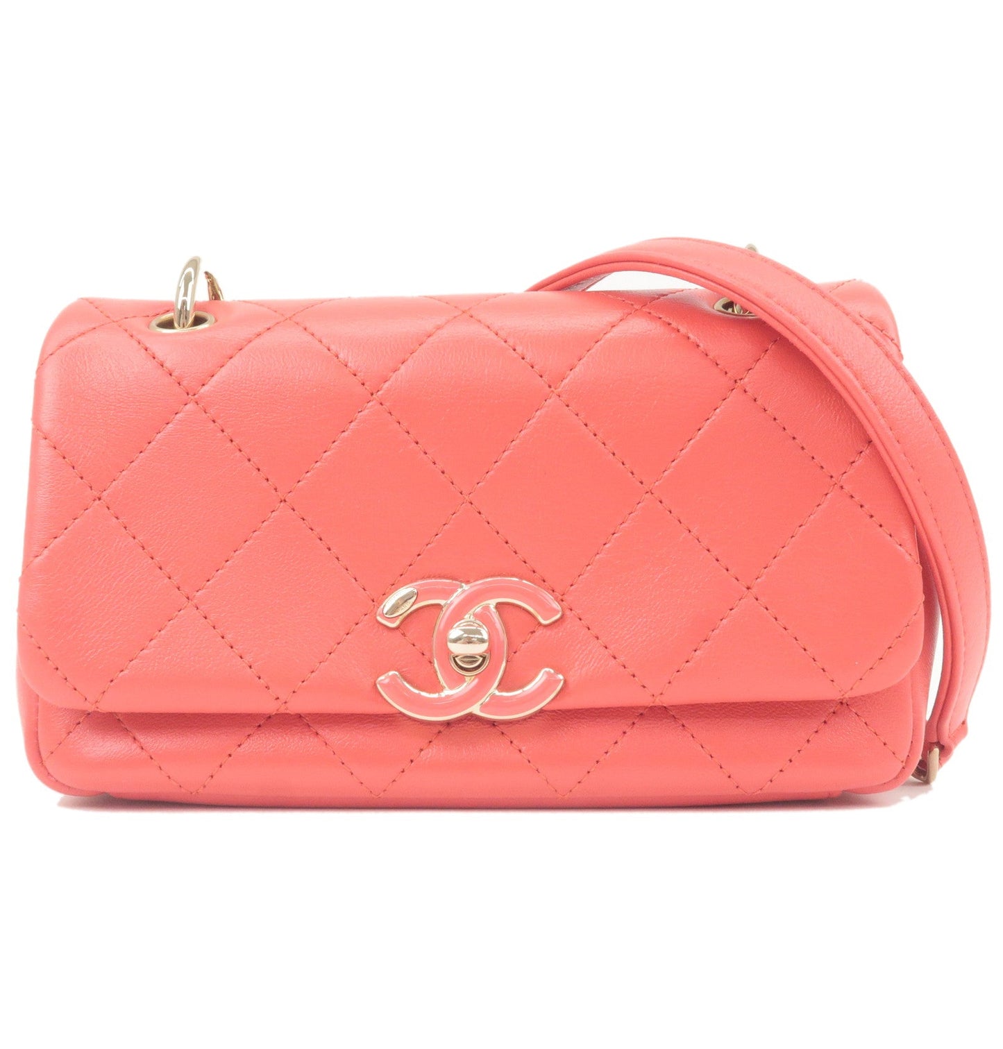 CHANEL Mini Matelasse Lamb Skin Chain Shoulder Bag Pink Gold