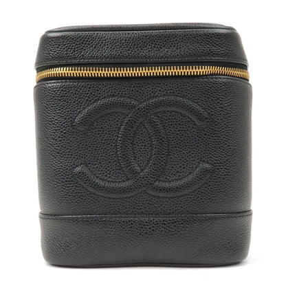 CHANEL Caviar Skin Vanity Bag Hand Bag Cosmetic Bag Black A01998