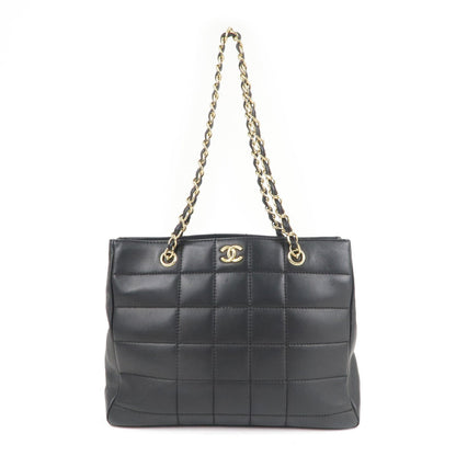 CHANEL Chocolate Bar Lamb Skin Chain Tote Bag Black