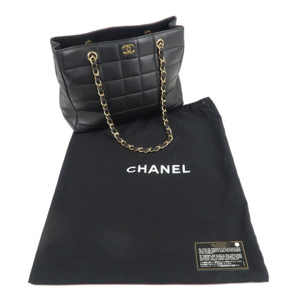 CHANEL Chocolate Bar Lamb Skin Chain Tote Bag Black