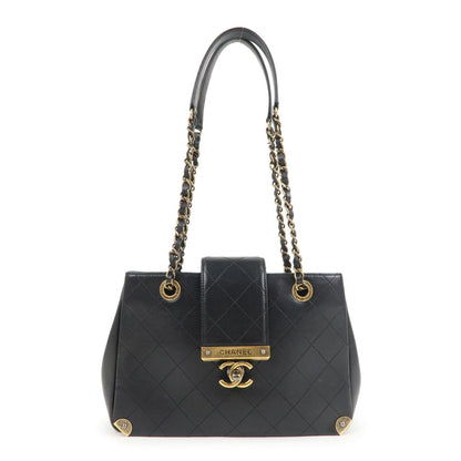 CHANEL Matelasse Lamb Skin Vintage Chain Shoulder Bag Black