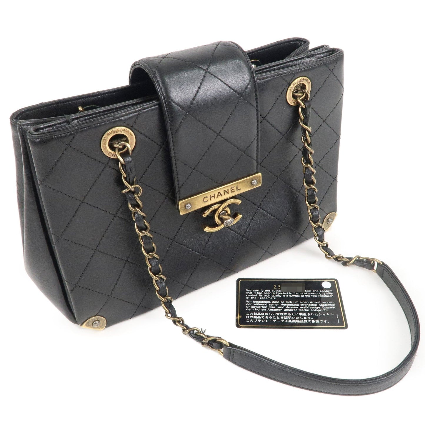 CHANEL Matelasse Lamb Skin Vintage Chain Shoulder Bag Black
