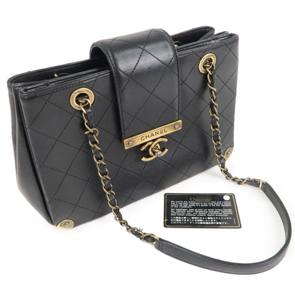 CHANEL Matelasse Lamb Skin Vintage Chain Shoulder Bag Black