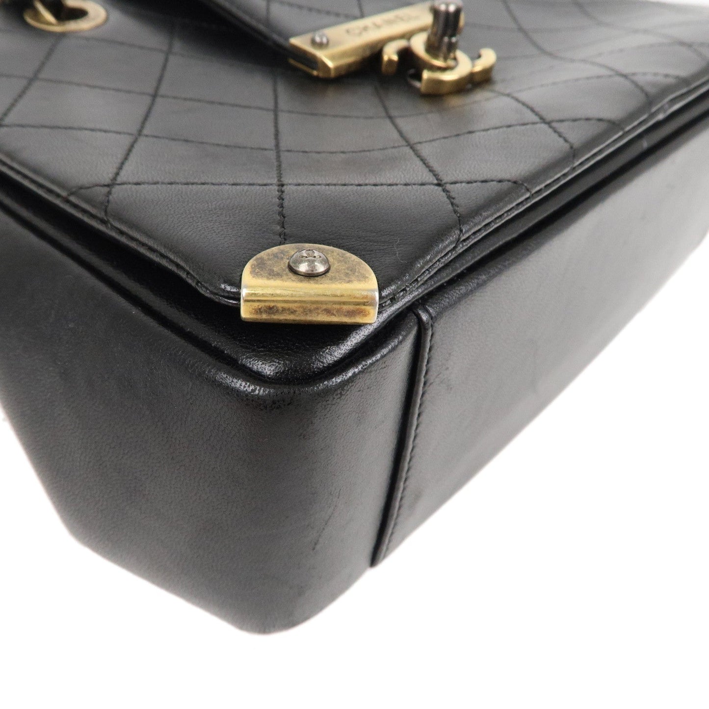 CHANEL Matelasse Lamb Skin Vintage Chain Shoulder Bag Black
