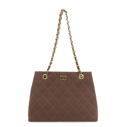 CHANEL Matelasse Nylon Canvas Chain Shoulder Bag Brown