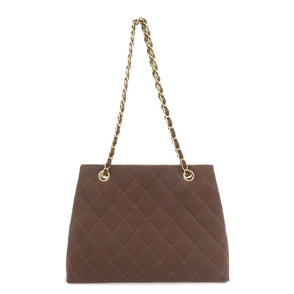 CHANEL Matelasse Nylon Canvas Chain Shoulder Bag Brown