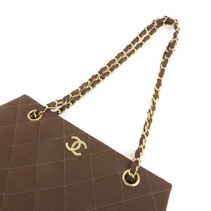 CHANEL Matelasse Nylon Canvas Chain Shoulder Bag Brown