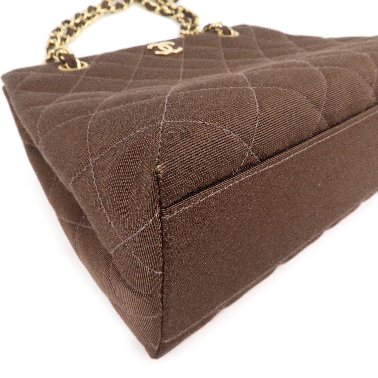 CHANEL Matelasse Nylon Canvas Chain Shoulder Bag Brown