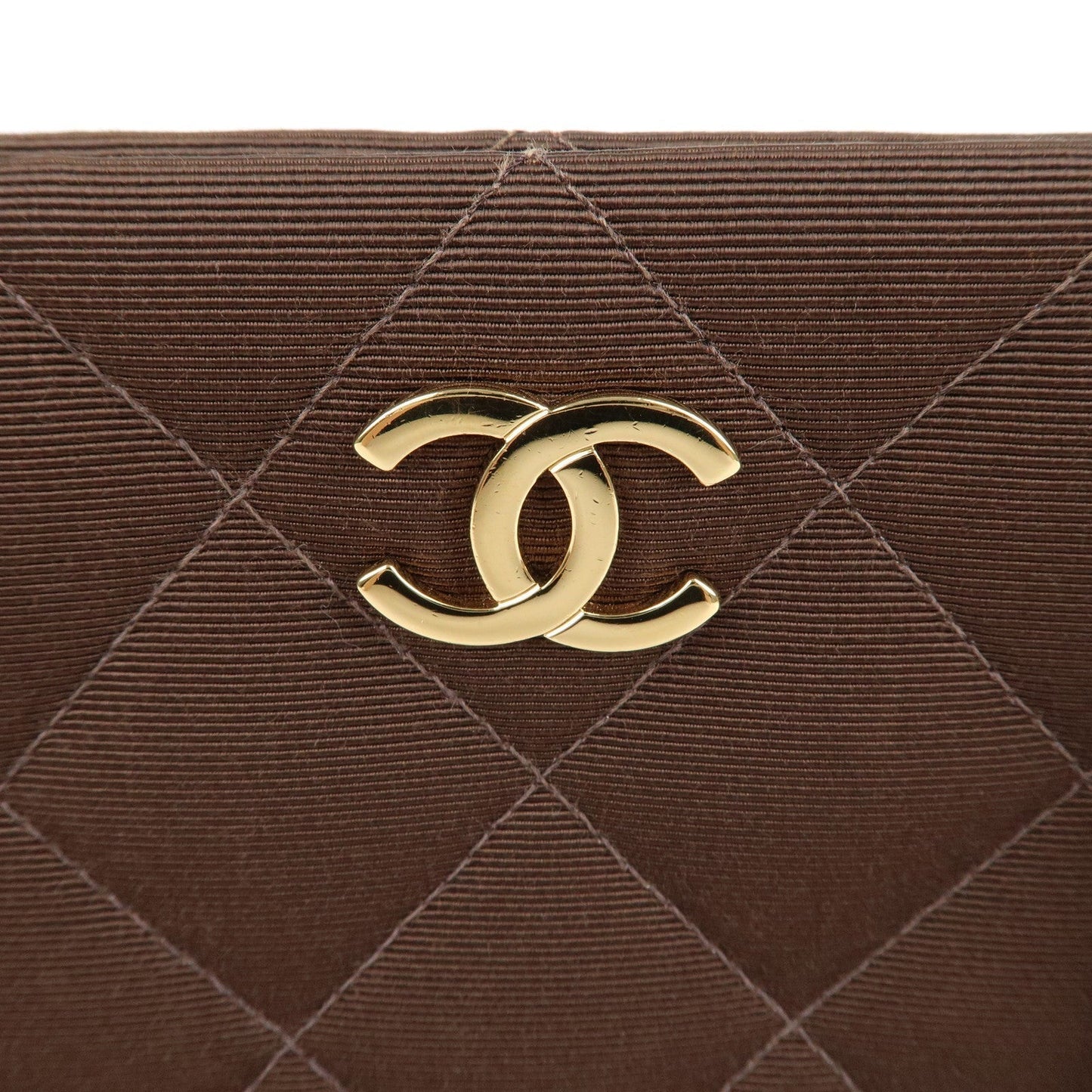 CHANEL Matelasse Nylon Canvas Chain Shoulder Bag Brown