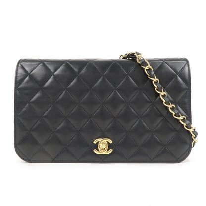 CHANEL Matelasse Lamb Skin Chain Shoulder Bag Black Gold HDW