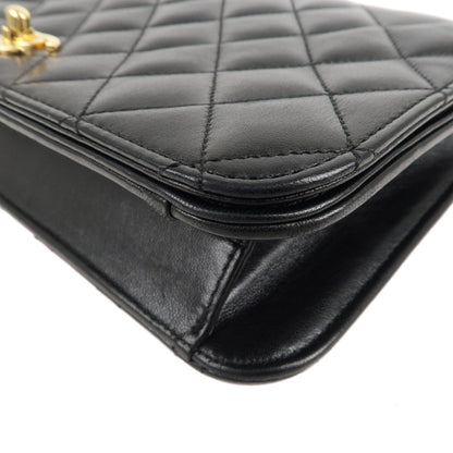 CHANEL Matelasse Lamb Skin Chain Shoulder Bag Black Gold HDW