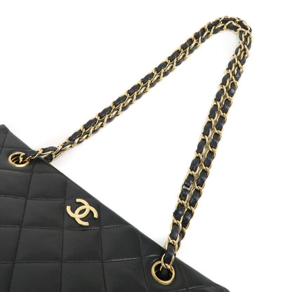 CHANEL Matelasse Lamb Skin Chain Tote Bag Black Gold HDW
