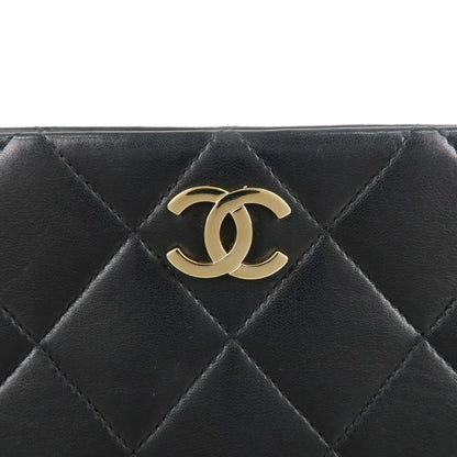 CHANEL Matelasse Lamb Skin Chain Tote Bag Black Gold HDW