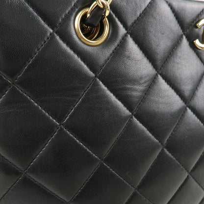 CHANEL Matelasse Lamb Skin Chain Tote Bag Black Gold HDW