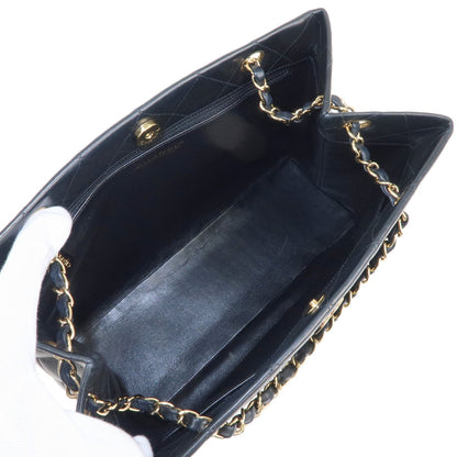 CHANEL Matelasse Lamb Skin Chain Tote Bag Black Gold HDW