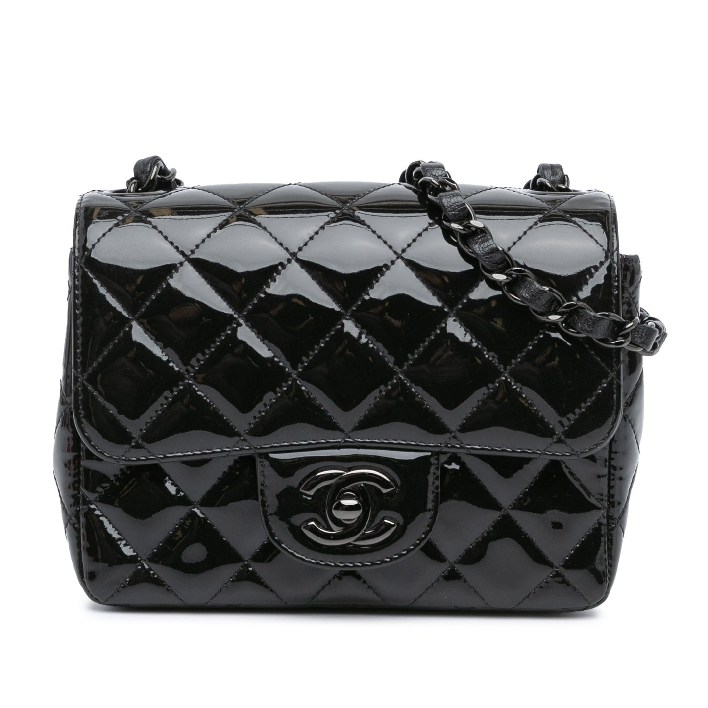 Black Chanel Mini Square Classic Patent So Black Single Flap Crossbody Bag