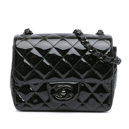 Black Chanel Mini Square Classic Patent So Black Single Flap Crossbody Bag