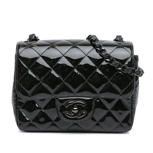 Black Chanel Mini Square Classic Patent So Black Single Flap Crossbody Bag