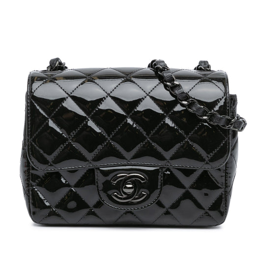 Black Chanel Mini Square Classic Patent So Black Single Flap Crossbody Bag