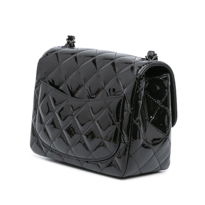 Black Chanel Mini Square Classic Patent So Black Single Flap Crossbody Bag