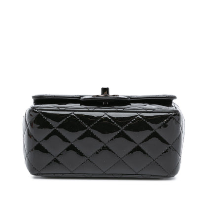 Black Chanel Mini Square Classic Patent So Black Single Flap Crossbody Bag