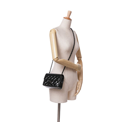 Black Chanel Mini Square Classic Patent So Black Single Flap Crossbody Bag