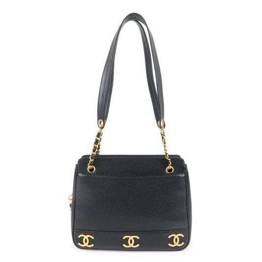 CHANEL Triple Coco Chain Caviar Skin Chain Tote Bag Black A03675