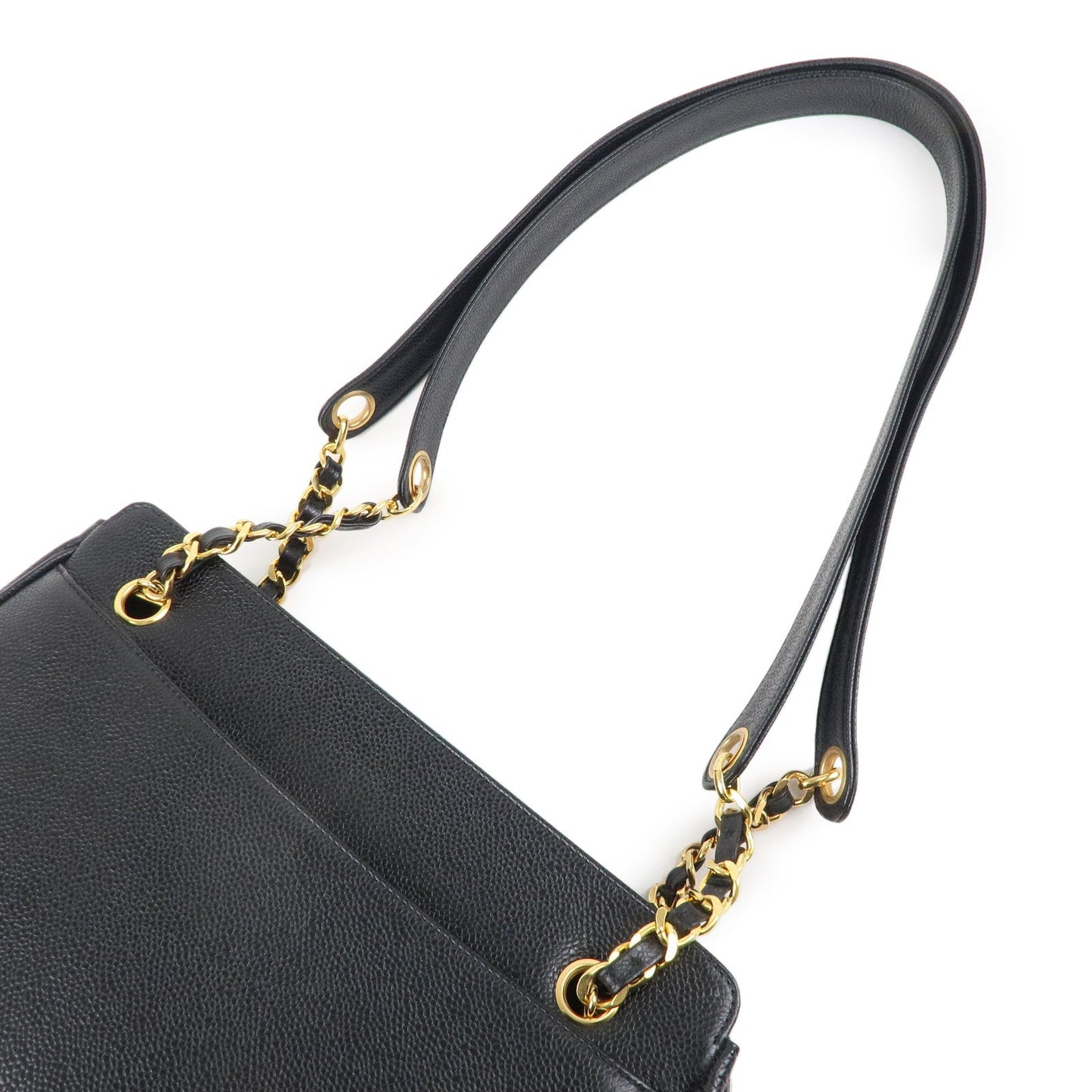 CHANEL Triple Coco Chain Caviar Skin Chain Tote Bag Black A03675