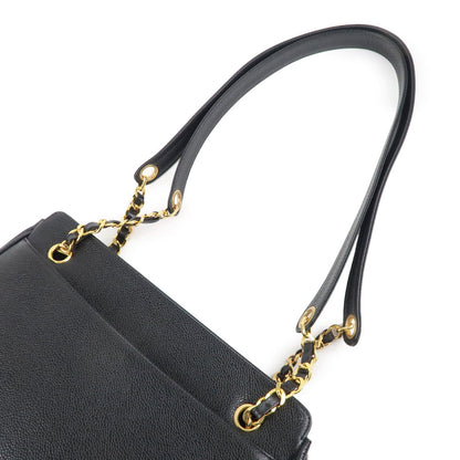 CHANEL Triple Coco Chain Caviar Skin Chain Tote Bag Black A03675