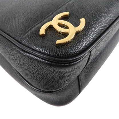 CHANEL Triple Coco Chain Caviar Skin Chain Tote Bag Black A03675