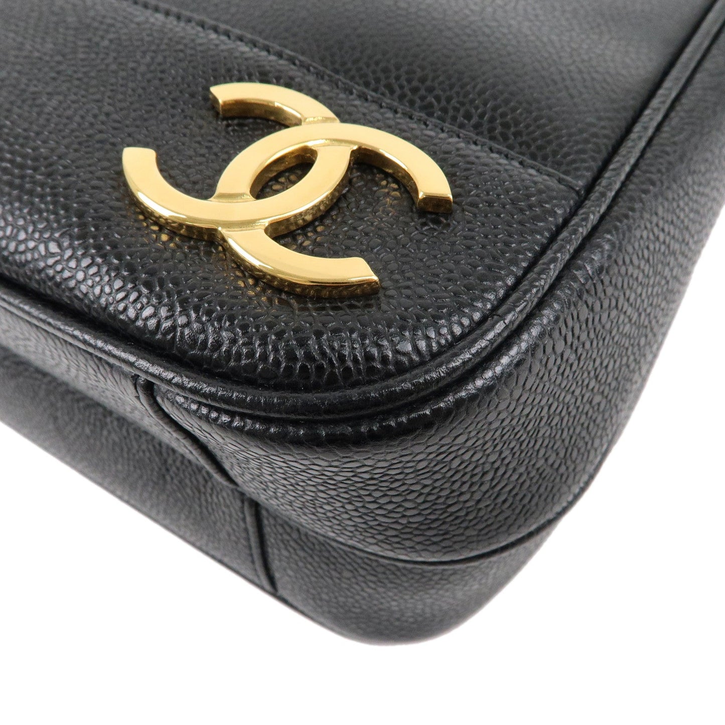 CHANEL Triple Coco Chain Caviar Skin Chain Tote Bag Black A03675
