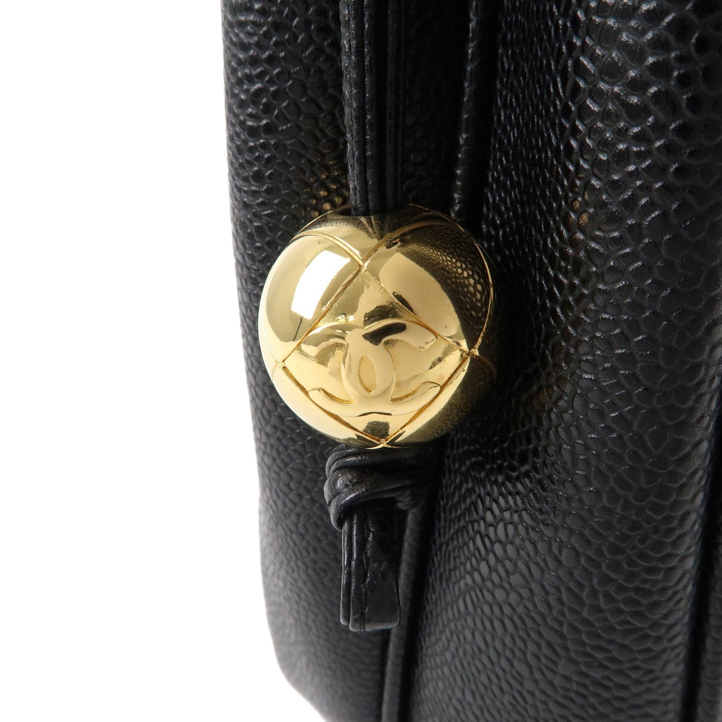 CHANEL Triple Coco Chain Caviar Skin Chain Tote Bag Black A03675