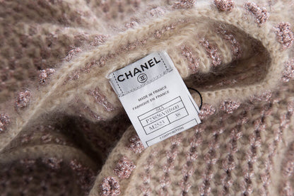 Chanel 2004 Fall Pink Shimmer Button Up Sweater SZ 38
