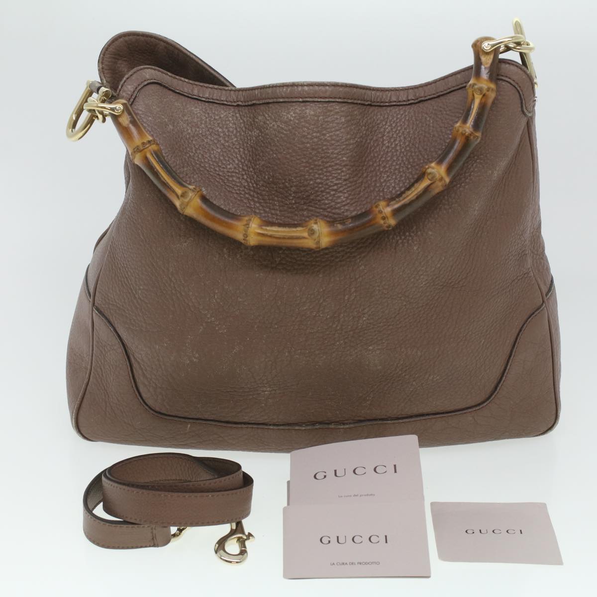GUCCI Bamboo Hand Bag Leather 2way Pink Brown 282315 Auth 37362