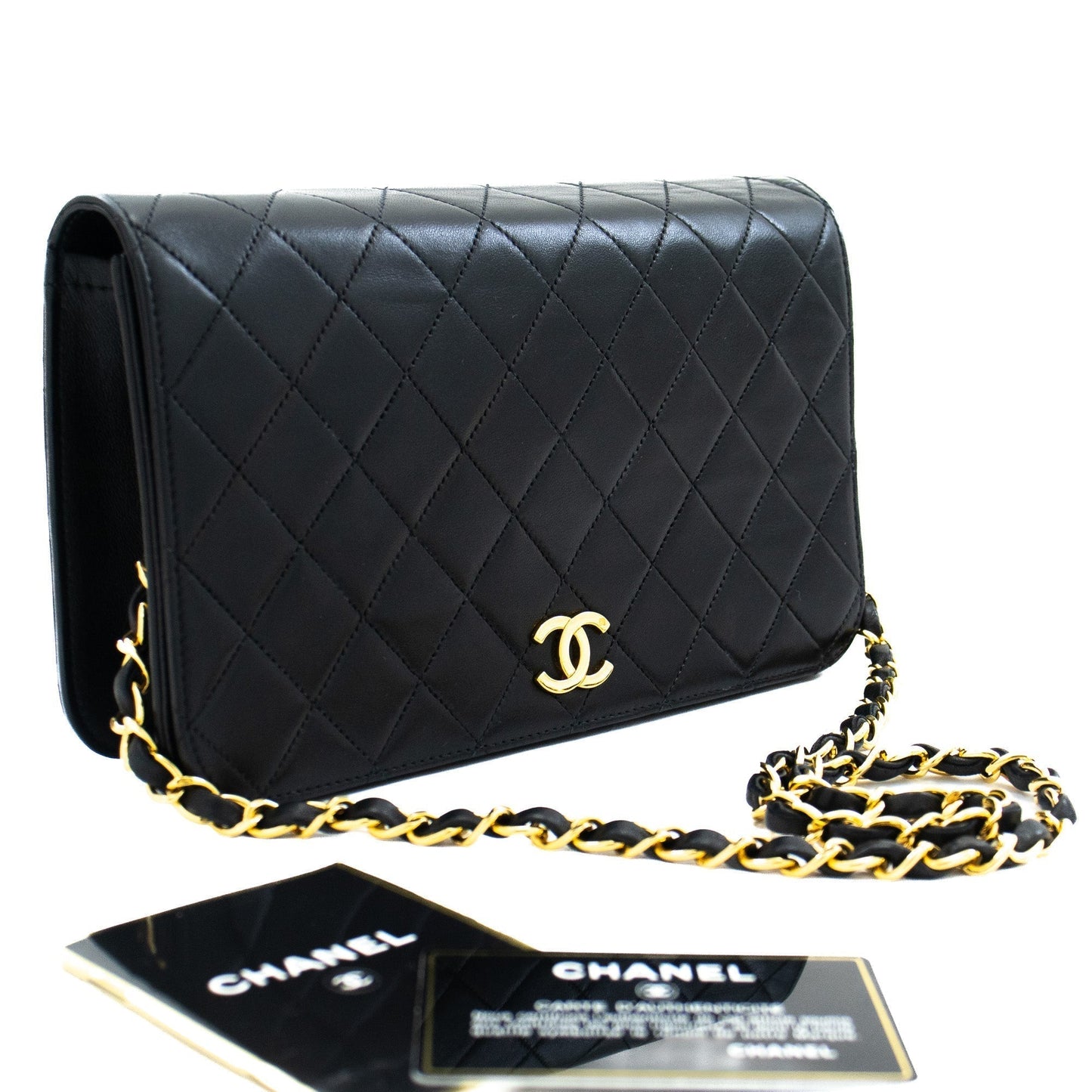 CHANEL Full Flap Chain Shoulder Bag Clutch Black Quilted Lambskin j59