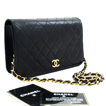 CHANEL Full Flap Chain Shoulder Bag Clutch Black Quilted Lambskin j59