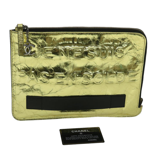 CHANEL Clutch Bag Metallic Leather Gold A82164 CC 38172
