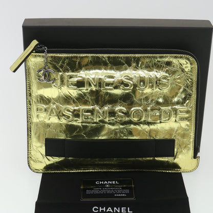 CHANEL Clutch Bag Metallic Leather Gold A82164 CC 38172