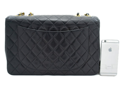 CHANEL Classic Large 13" Flap Chain Shoulder Bag Black Lambskin j56