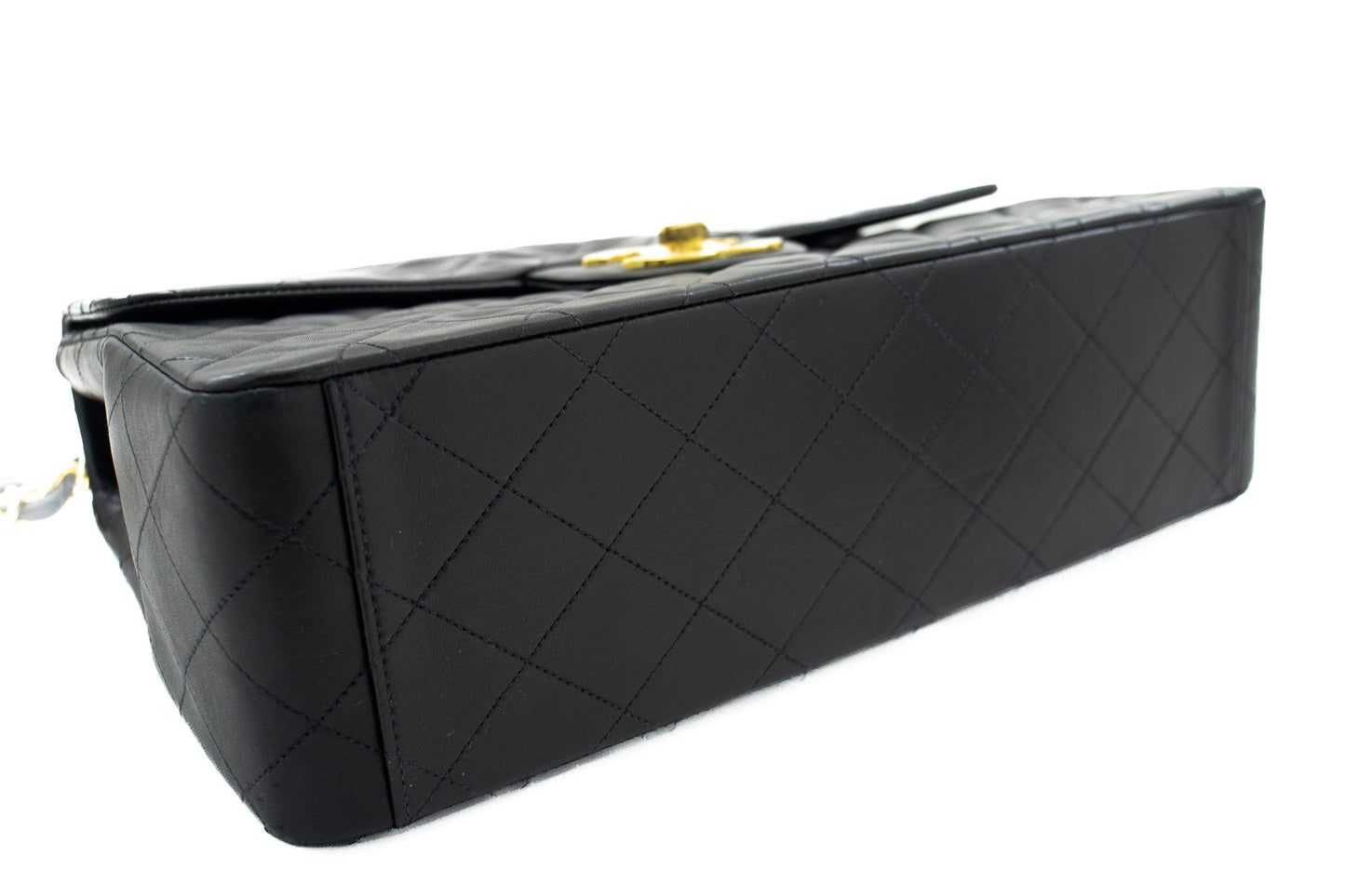 CHANEL Classic Large 13" Flap Chain Shoulder Bag Black Lambskin j56