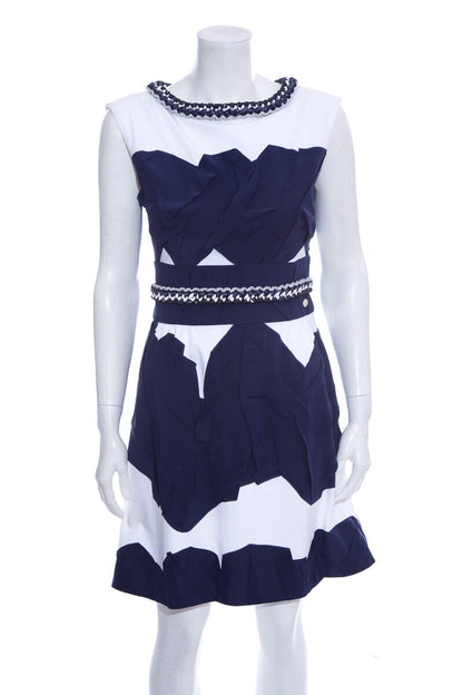 Chanel Navy & White Folded Detail Dress SZ 36